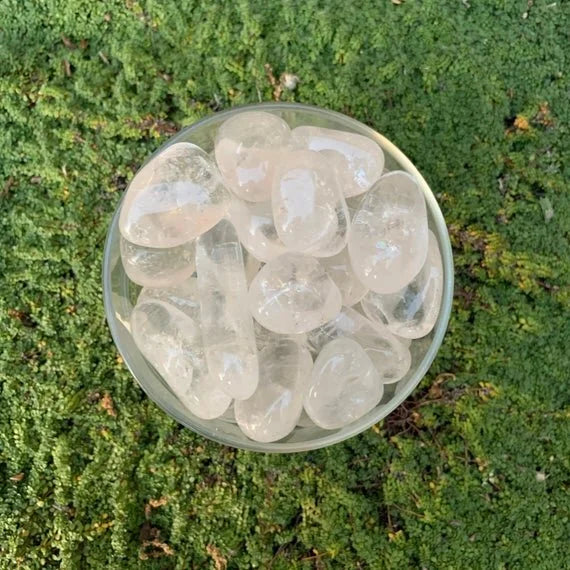 Full profile of Grade AAA Clear Quartz tumbled stone ready to ship from Beyond Bohemian