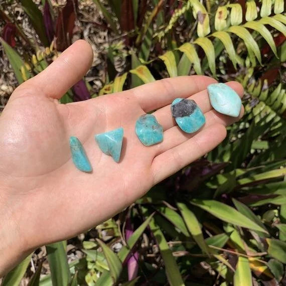 Back view of Grade AA Amazonite tumbled stone showing natural surface
