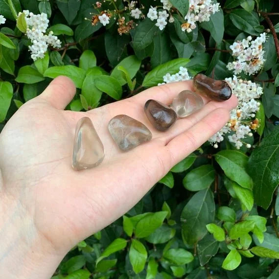 Handheld Smoky Quartz tumbled stone from Brazil for meditation, Stress Relief and Protection