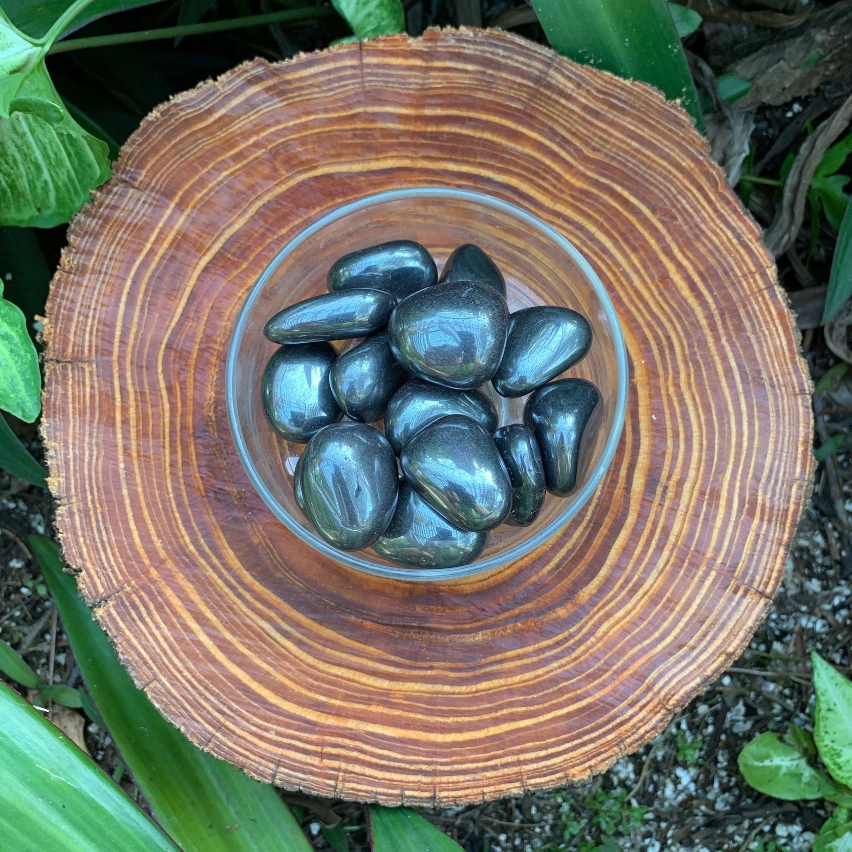 Hematite tumbled stone in Gray, Black tones from Brazil for Stress Relief and Protection