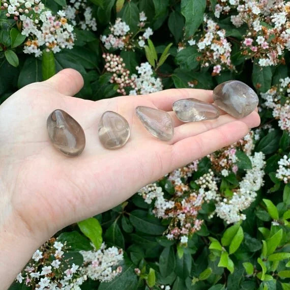 Full profile of Grade AAA Smoky Quartz tumbled stone ready to ship from Beyond Bohemian