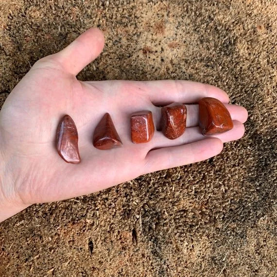 Full profile of Grade AA Red Jasper tumbled stone ready to ship from Beyond Bohemian