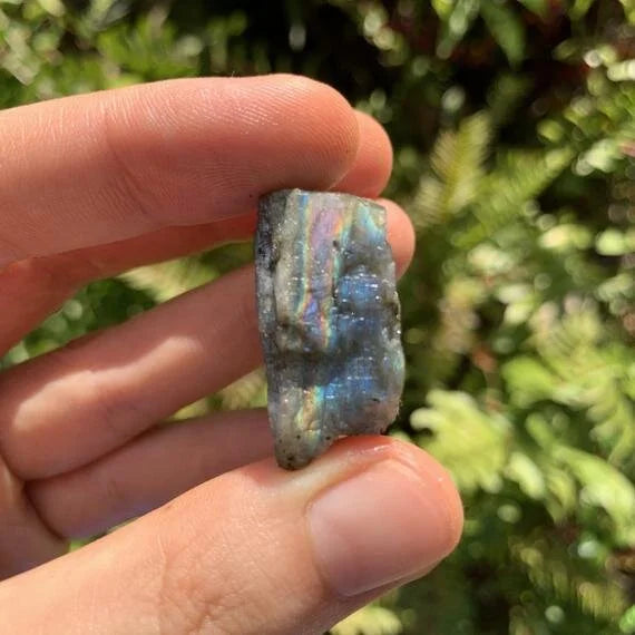 Back view of Grade AAA Labradorite raw showing natural surface