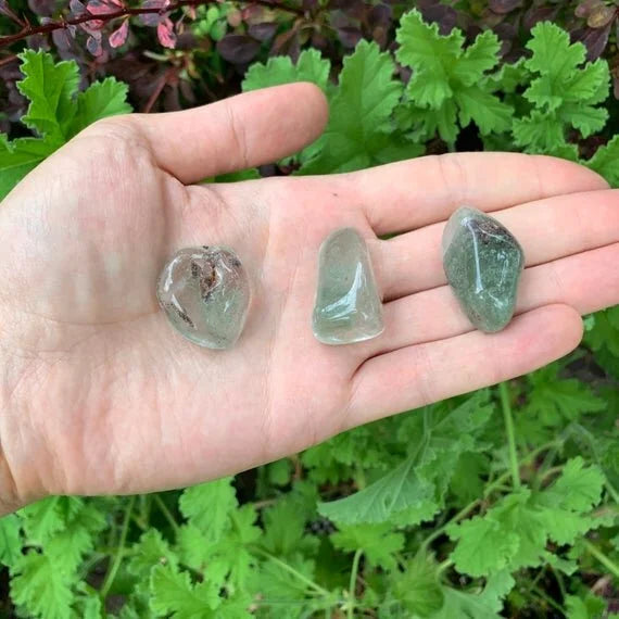 Natural Lodolite garden quartz, hand polished, inclusions in earthy tones, from Brazil