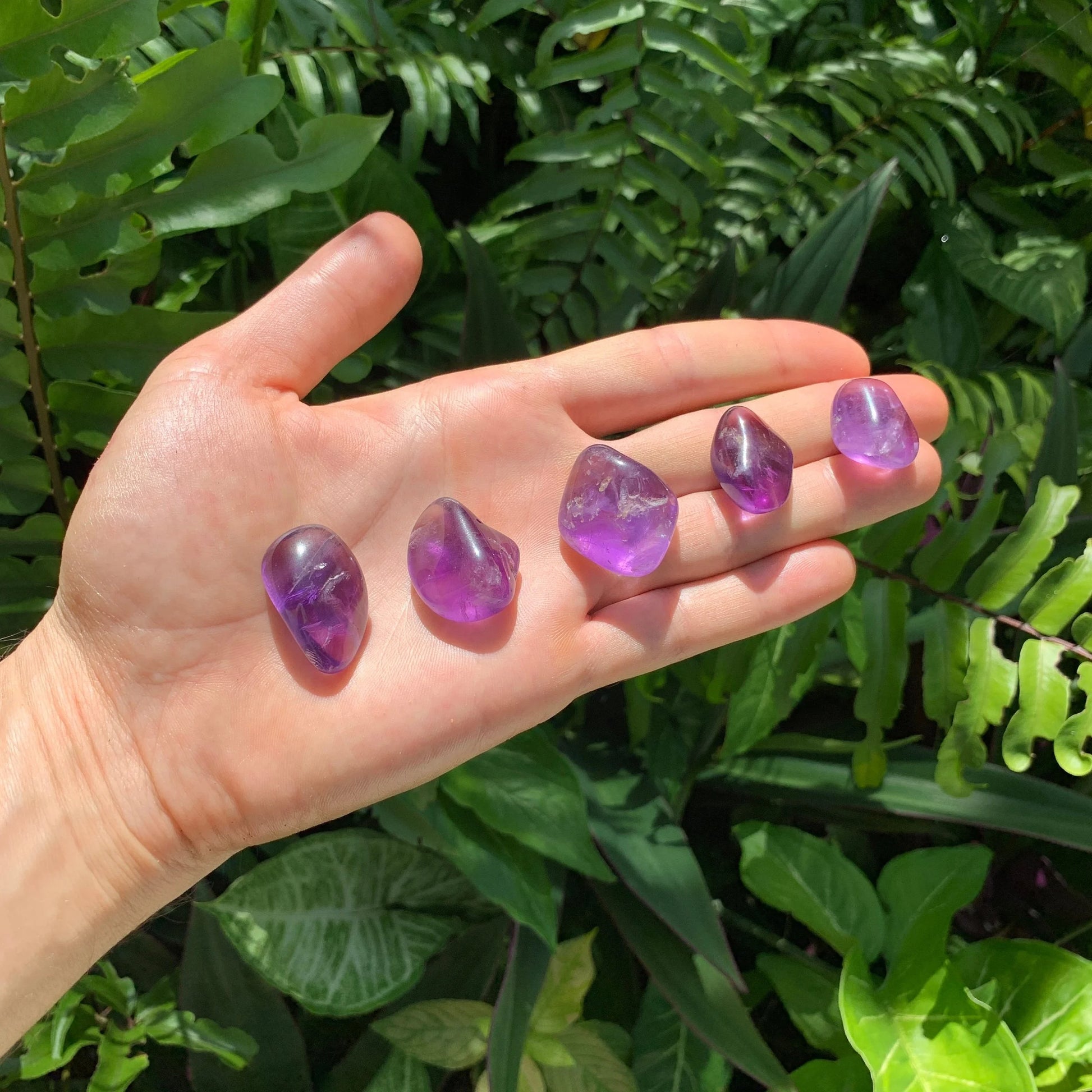 Full profile of Grade AAA Amethyst tumbled stone ready to ship from Beyond Bohemian