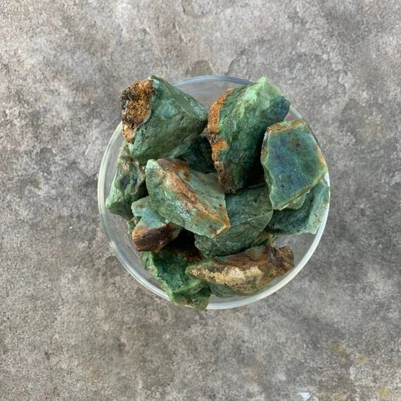 Detail shot of Grade A Chrysoprase raw under natural light