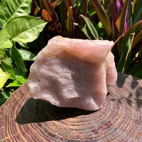Full profile of Grade AA Rose Quartz specimen ready to ship from Beyond Bohemian