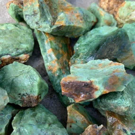 Full profile of Grade A Chrysoprase raw ready to ship from Beyond Bohemian