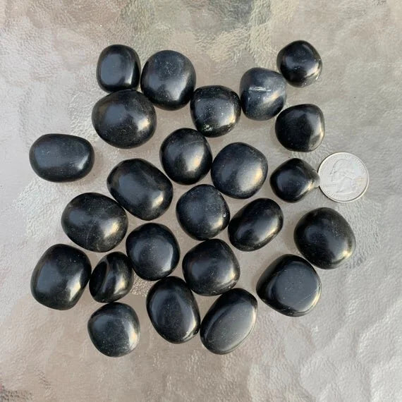 Full profile of Grade AA Black Onyx tumbled stone ready to ship from Beyond Bohemian