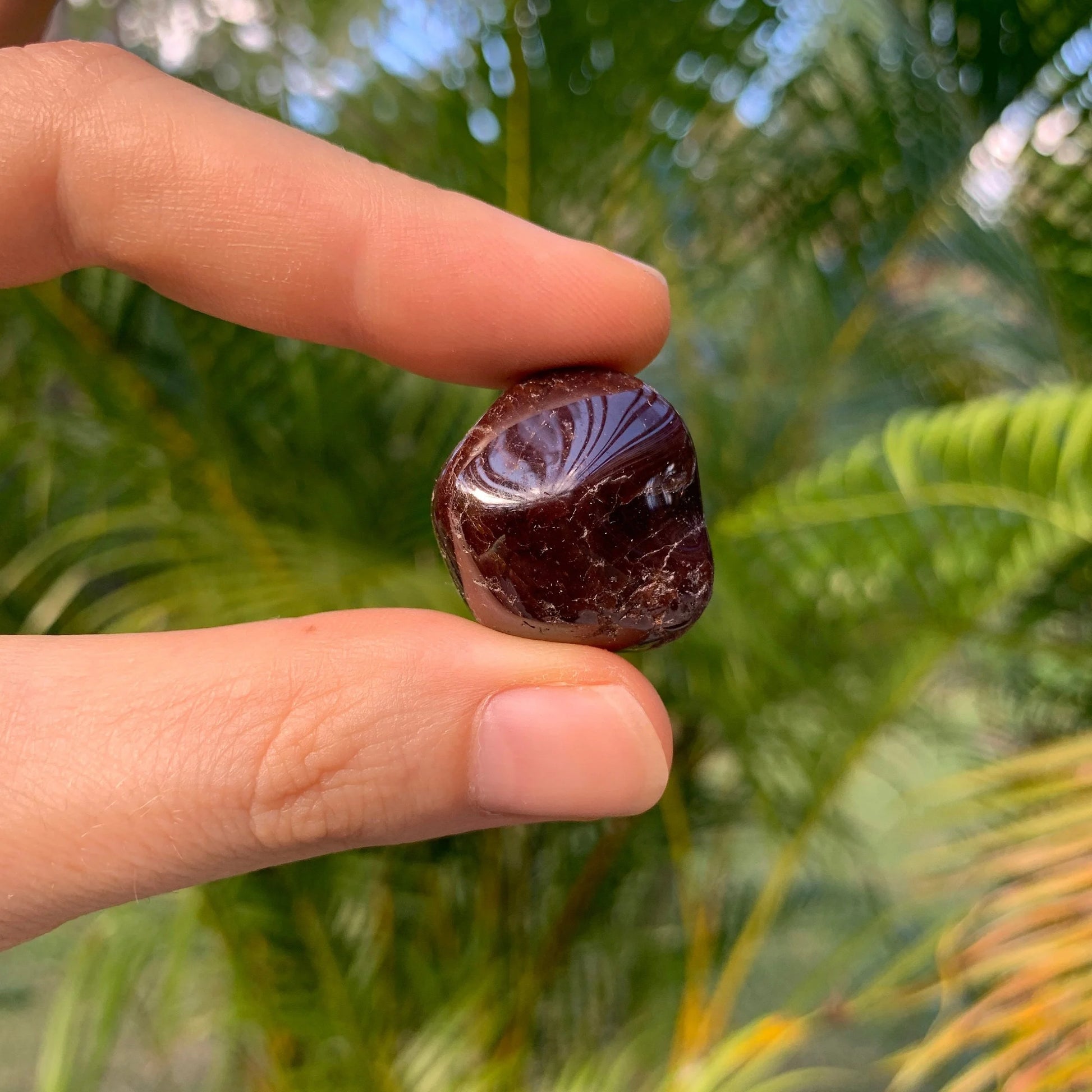 Full profile of Grade AA Garnet tumbled stone ready to ship from Beyond Bohemian