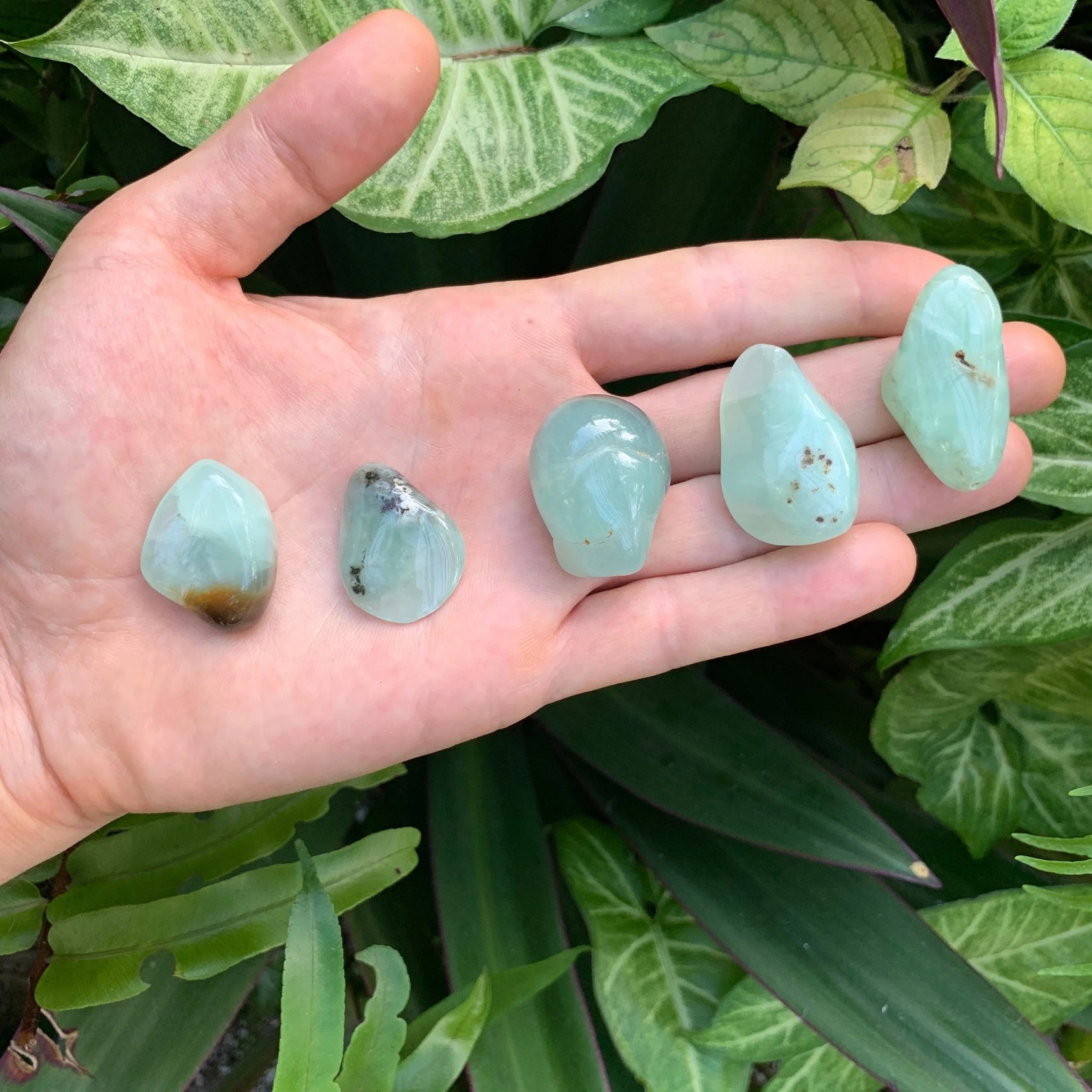 Handheld Prehnite tumbled stone from Namibia for meditation, Emotional Healing and Manifestation