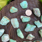 Scale reference of a Chrysoprase tumbled stone kept close for Love and Emotional Healing, Brazil-sourced.