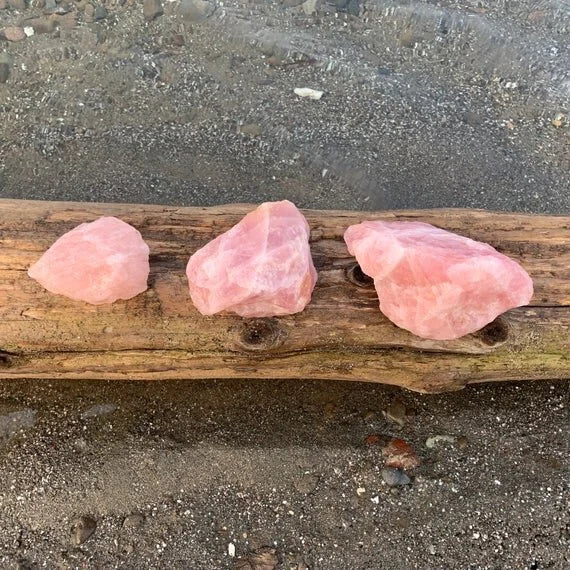 Top view of Rose Quartz raw stone, carried for Love, hand-selected from Alaotra-Mangoro, Madagascar.