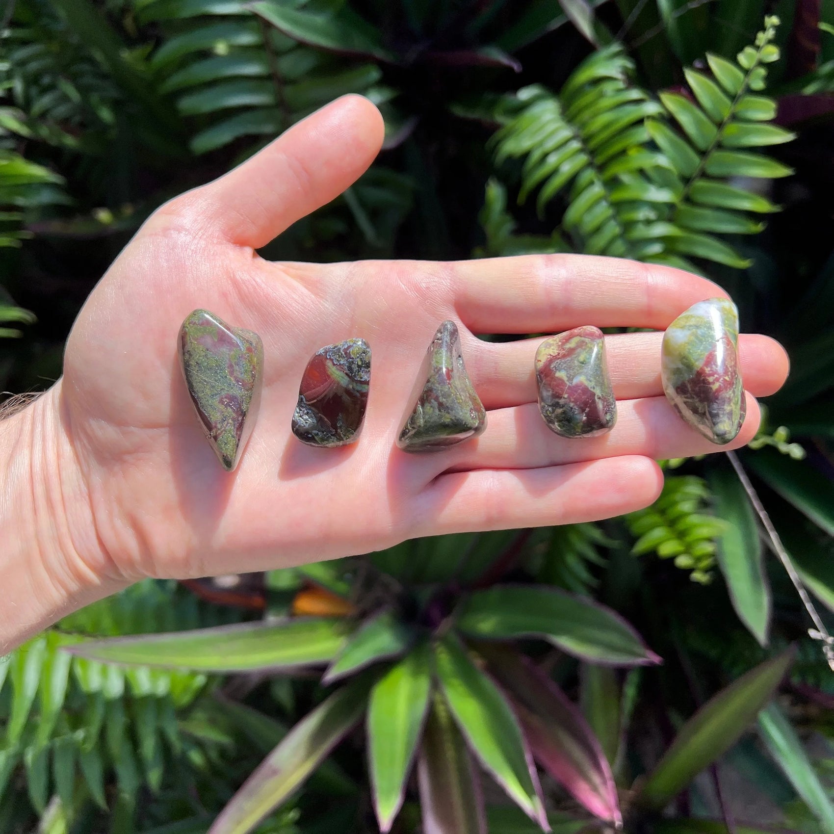 Dragon Bloodstone tumbled stone from South Africa with Green, Red color, polished finish for mindful calm