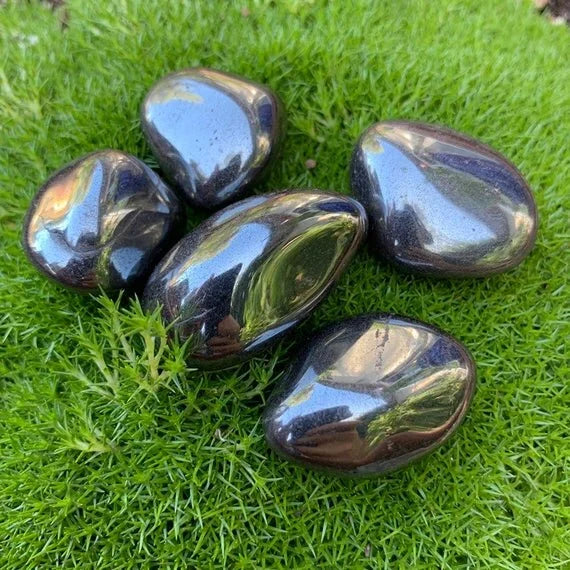 Hematite tumbled stone in Gray, Black tones, ethically sourced from Brazil for Stress Relief and Protection