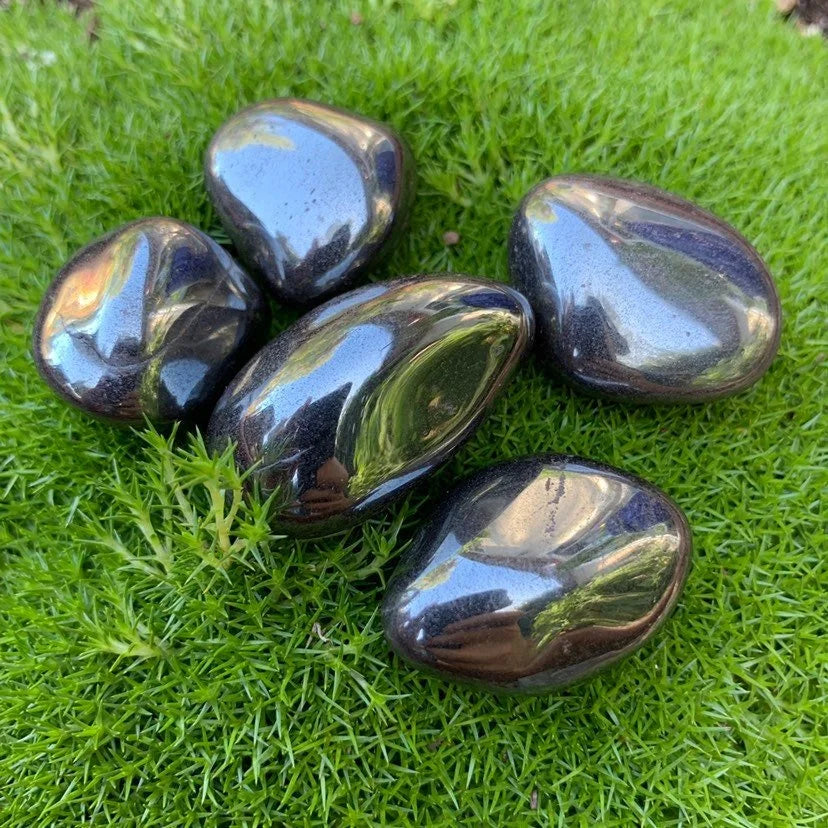 Full profile of Grade AA Hematite tumbled stone ready to ship from Beyond Bohemian