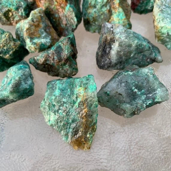 Chrysocolla raw stone in Blue, Green tones from Madagascar for Emotional Healing and Stress Relief