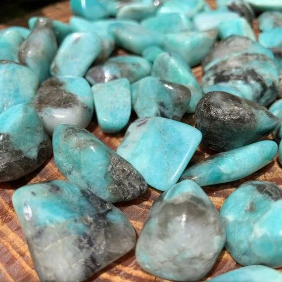 Back view of Amazonite tumbled stone, showing soft luster.