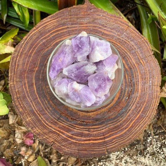 Detail shot of Grade A Amethyst raw under natural light
