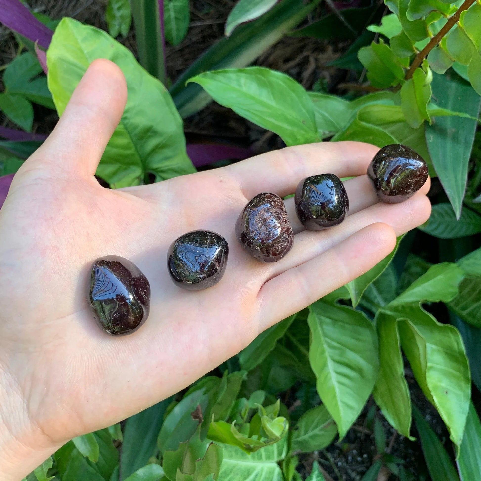 Full profile of Grade AA Garnet tumbled stone ready to ship from Beyond Bohemian