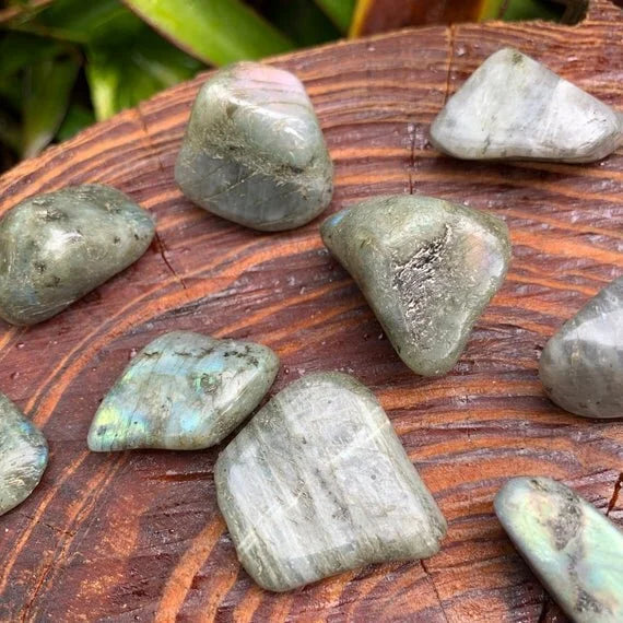 Full profile of Grade AA Labradorite tumbled stone ready to ship from Beyond Bohemian