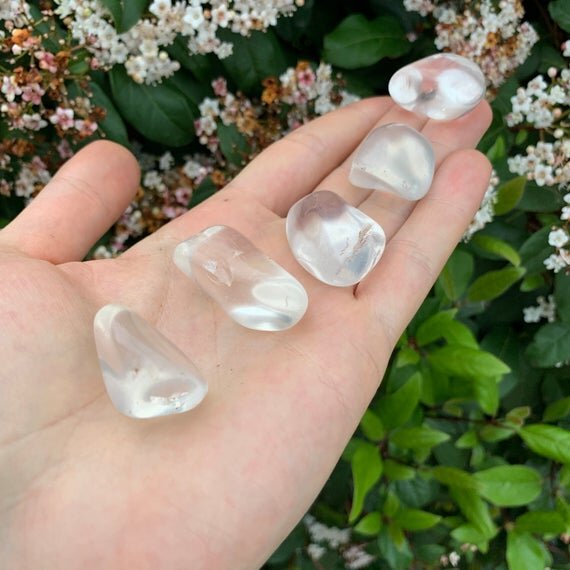Full profile of Grade AAA Clear Quartz tumbled stone ready to ship from Beyond Bohemian