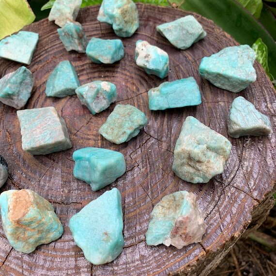 Full profile of Grade AA Amazonite raw ready to ship from Beyond Bohemian