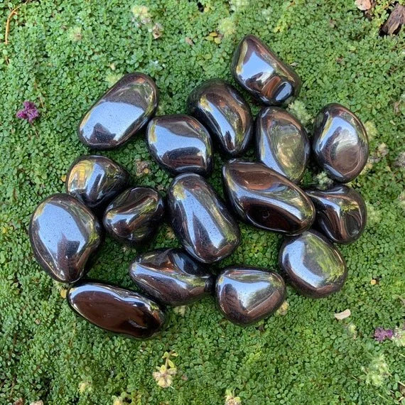 Hematite tumbled stones from Brazil, Gray, Black stones for Stress Relief