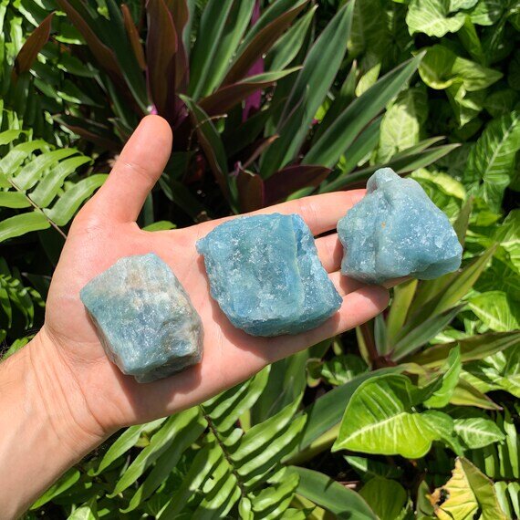 Back view of Grade AA Aquamarine raw showing natural surface