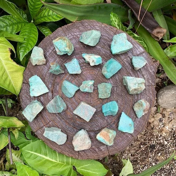 Full profile of Grade AA Amazonite raw ready to ship from Beyond Bohemian