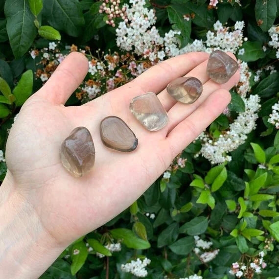 Full profile of Grade AAA Smoky Quartz tumbled stone ready to ship from Beyond Bohemian