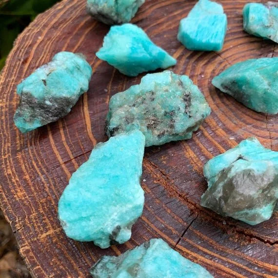 Full profile of Grade AA Amazonite raw ready to ship from Beyond Bohemian