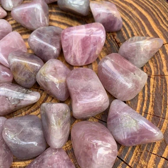 Full profile of Grade AAA Blue Rose Quartz tumbled stone ready to ship from Beyond Bohemian