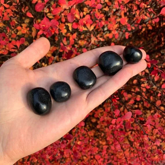 Full profile of Grade AA Black Onyx tumbled stone ready to ship from Beyond Bohemian