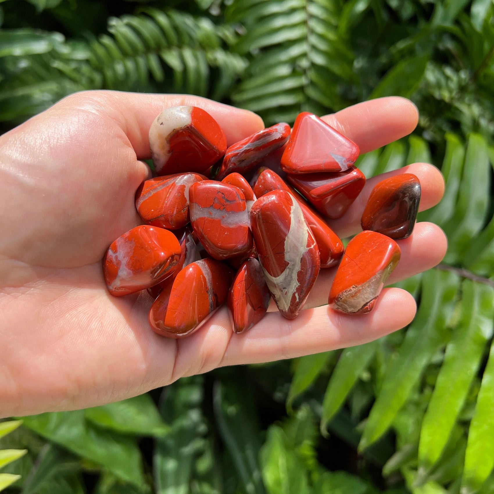 Full profile of Grade AA Red Jasper tumbled stone ready to ship from Beyond Bohemian