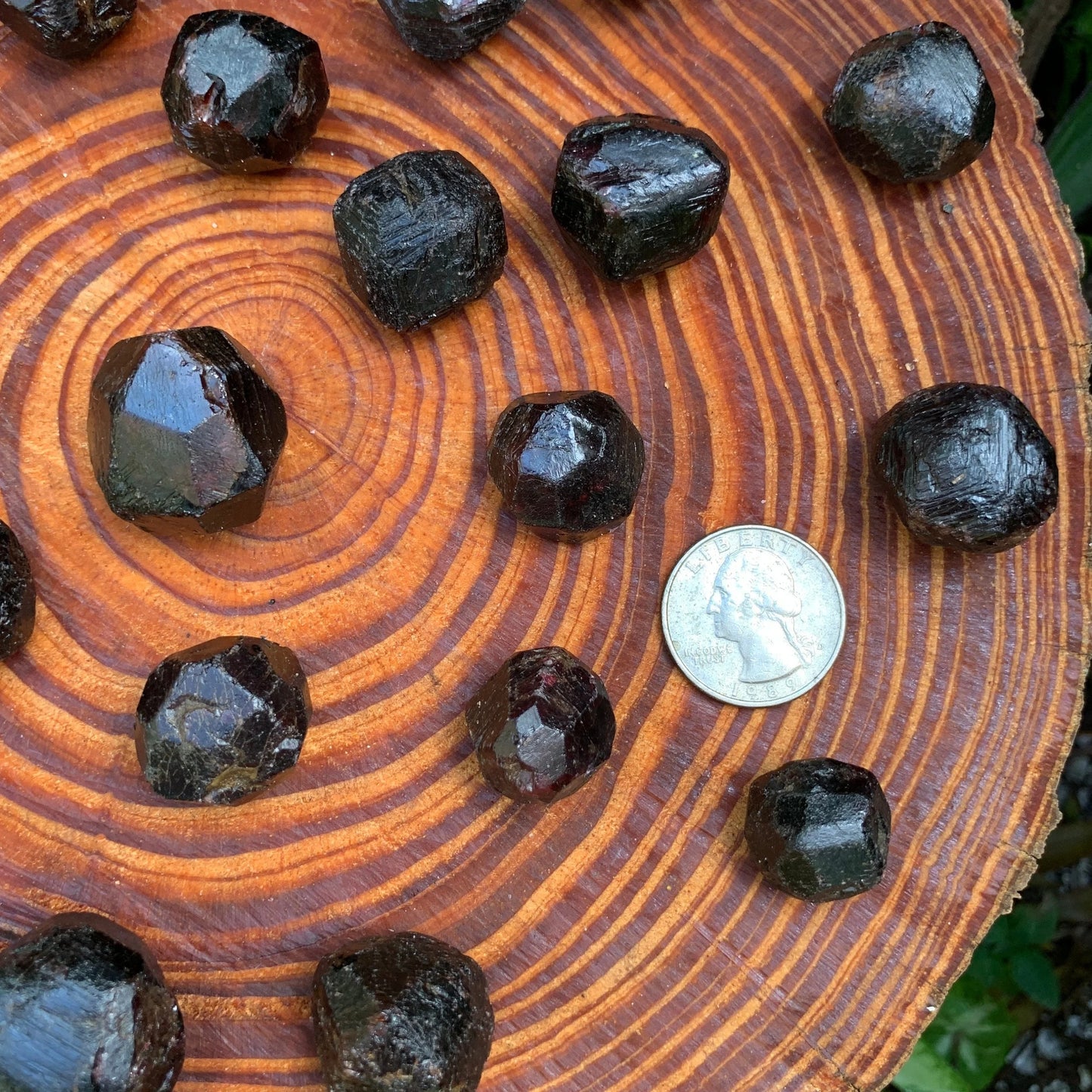 Profile shot of Garnet raw stone, associated with Energy, sourced from Brazil.