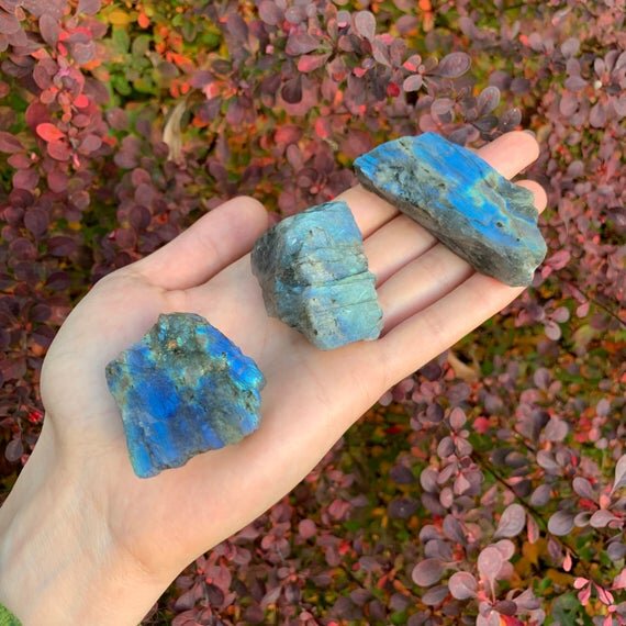 Back view of Grade AA Labradorite raw showing natural surface
