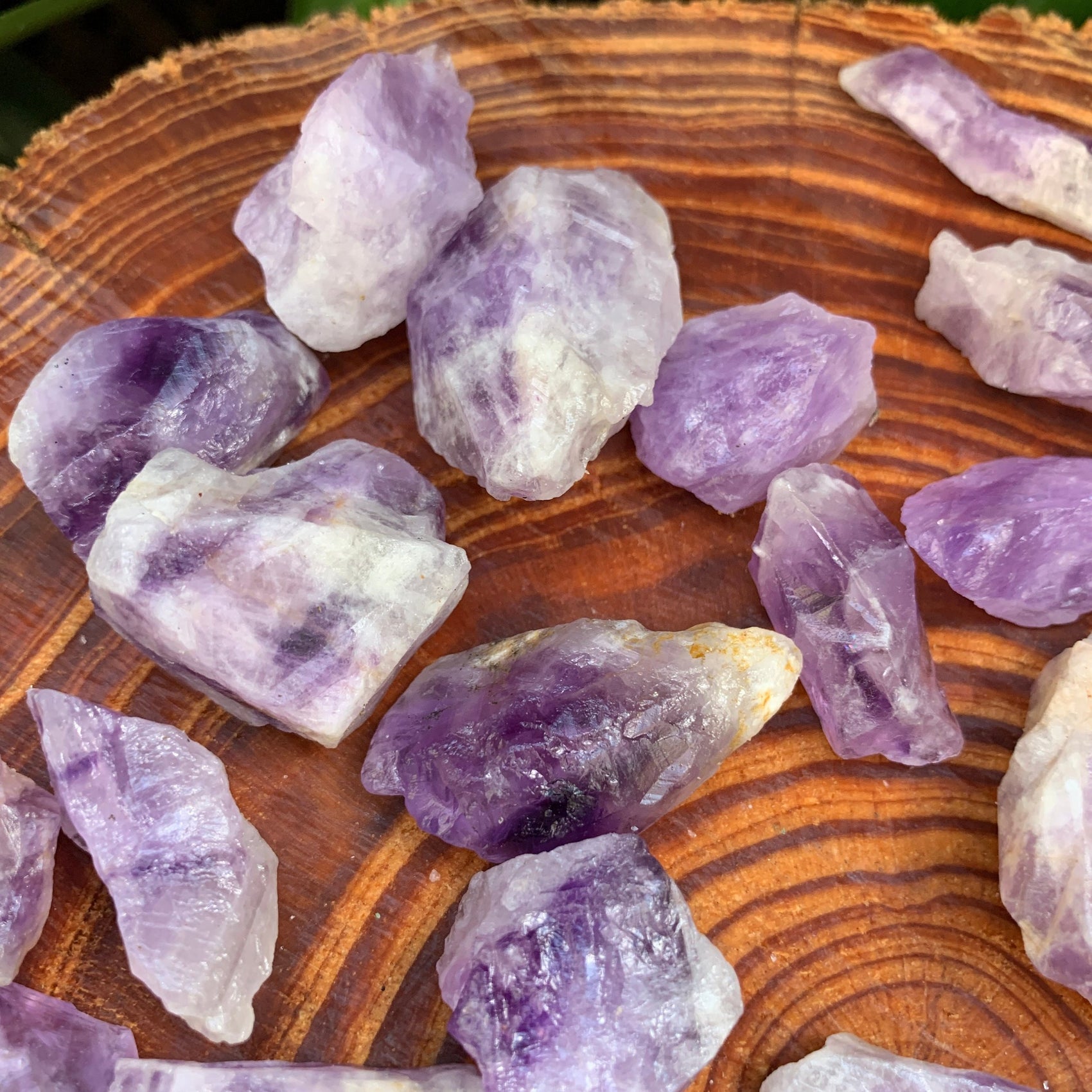 Reverse side of Amethyst raw stone, showing untreated character, traditionally used for Stress Relief and Sleep.