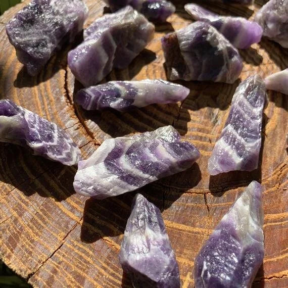 Full profile of Grade AA Chevron Amethyst raw ready to ship from Beyond Bohemian