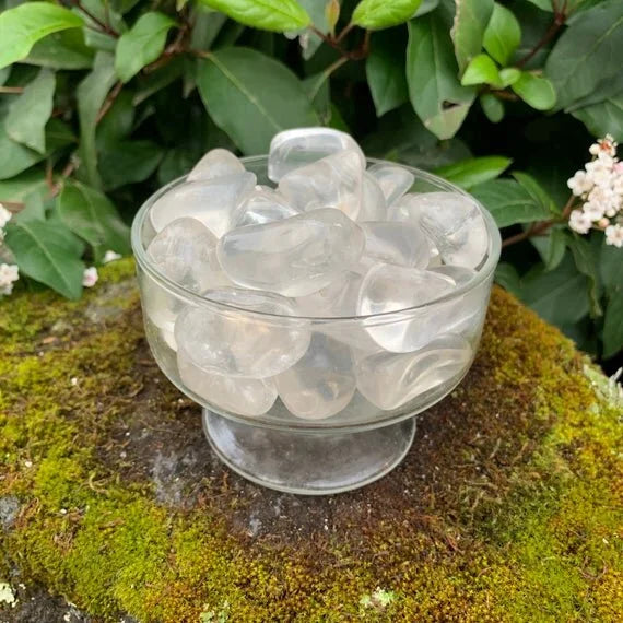 Full profile of Grade AAA Clear Quartz tumbled stone ready to ship from Beyond Bohemian