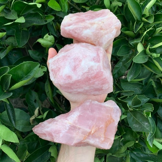 Full profile of Grade AA Rose Quartz raw ready to ship from Beyond Bohemian