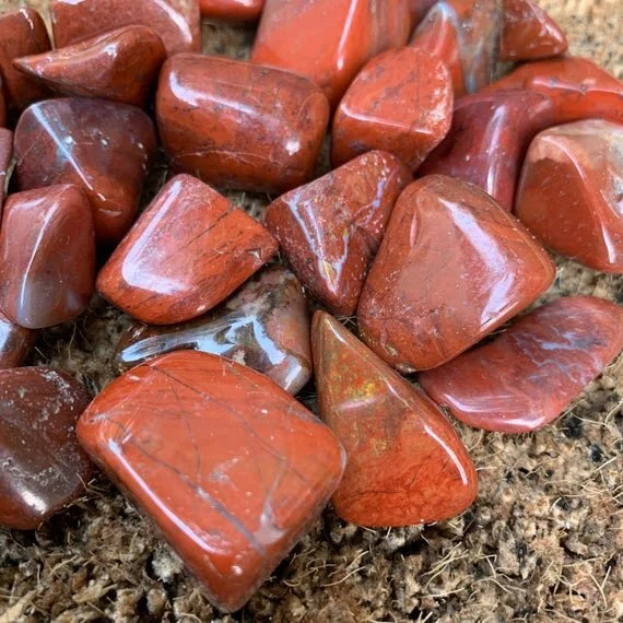 Full profile of Grade AA Red Jasper tumbled stone ready to ship from Beyond Bohemian
