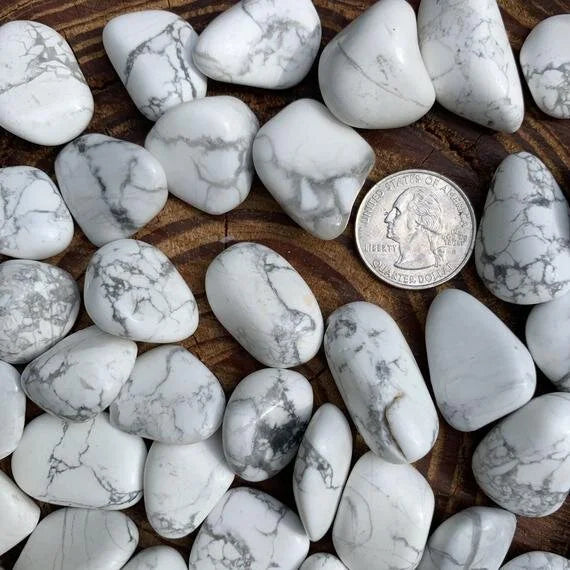 Full profile of Grade AA Howlite tumbled stone ready to ship from Beyond Bohemian