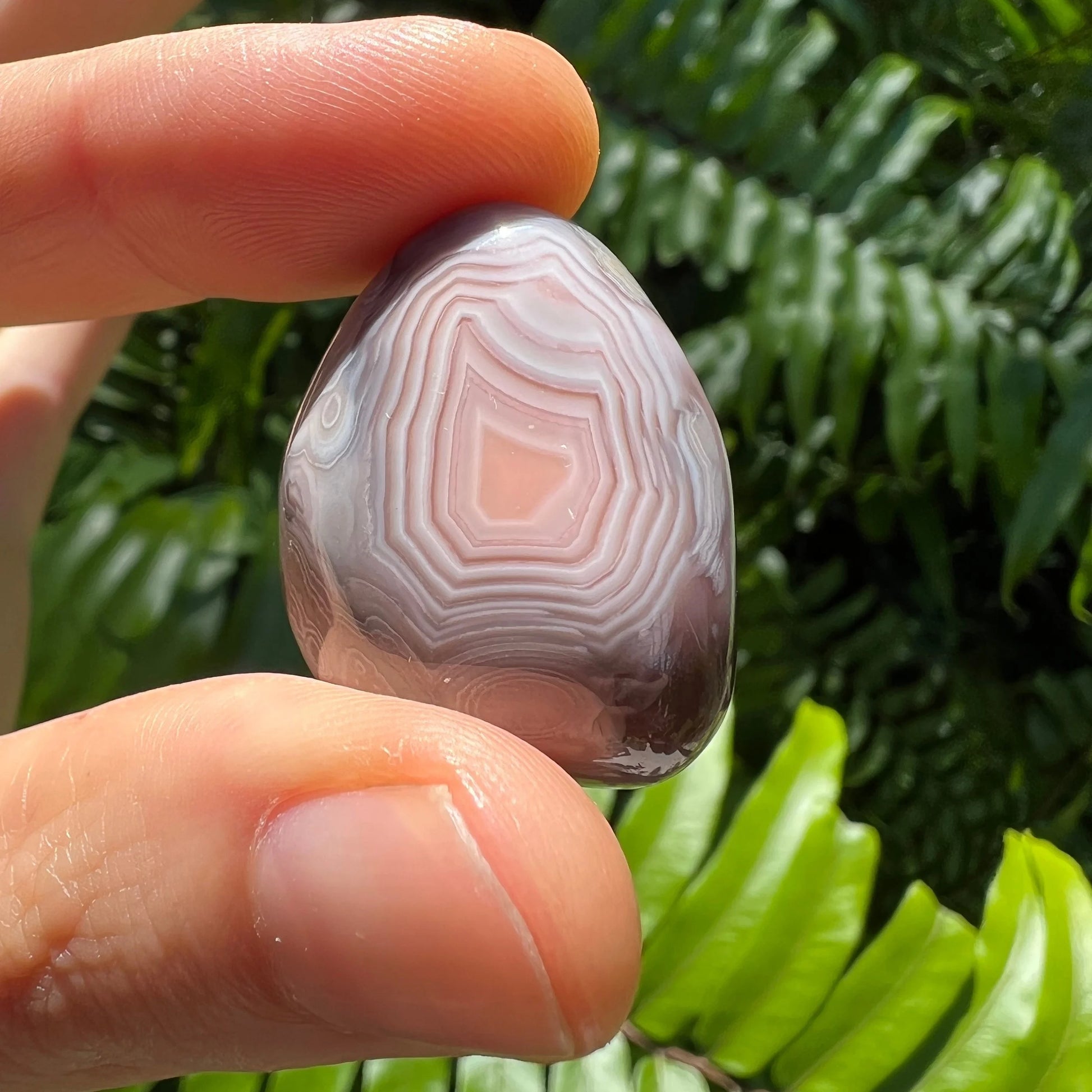 Full profile of Grade AA Pink Agate tumbled stone ready to ship from Beyond Bohemian