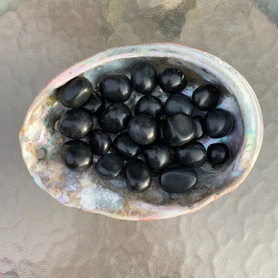 Full profile of Grade AA Black Onyx tumbled stone ready to ship from Beyond Bohemian
