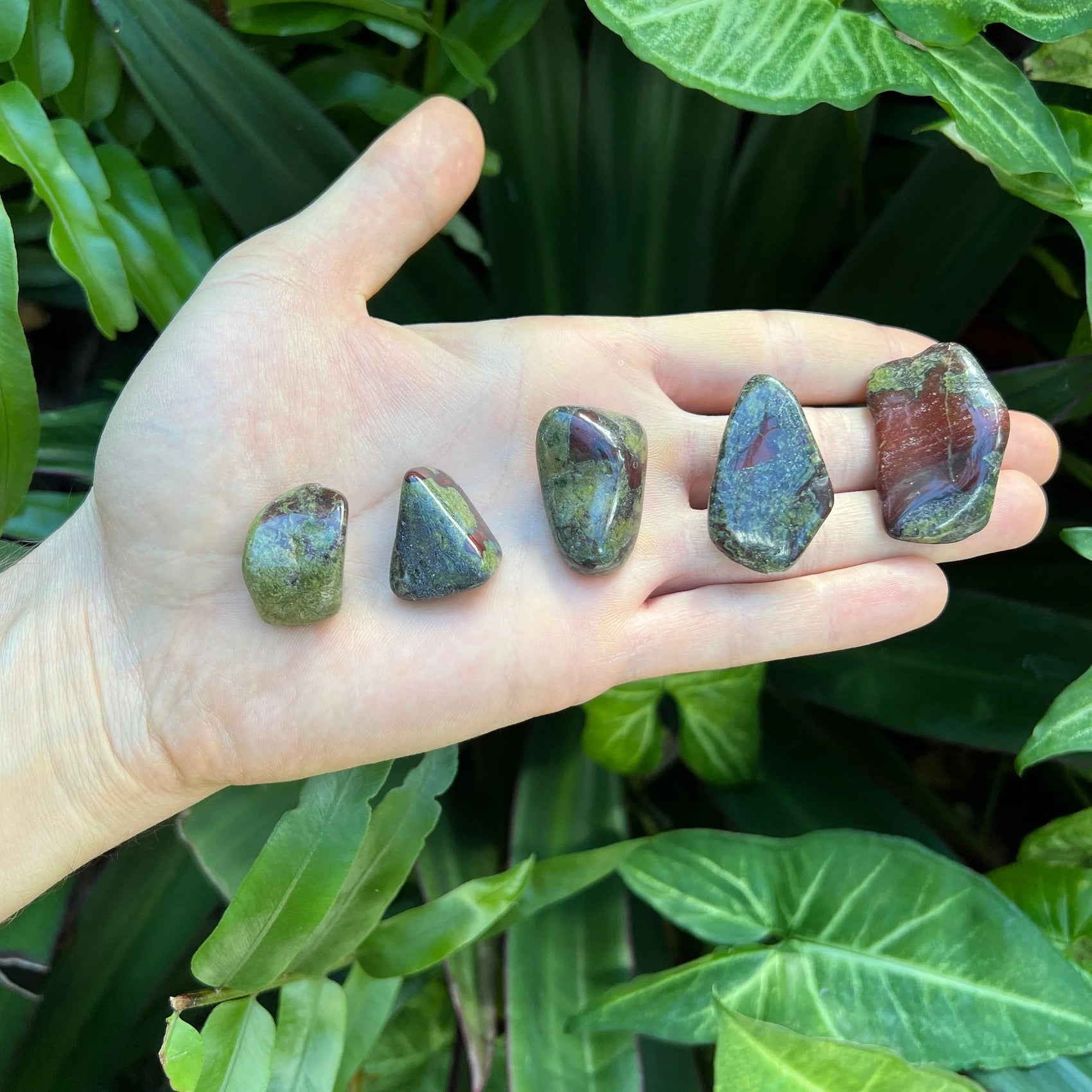 Dragon Bloodstone tumbled stones from South Africa, Green, Red stones for Energy