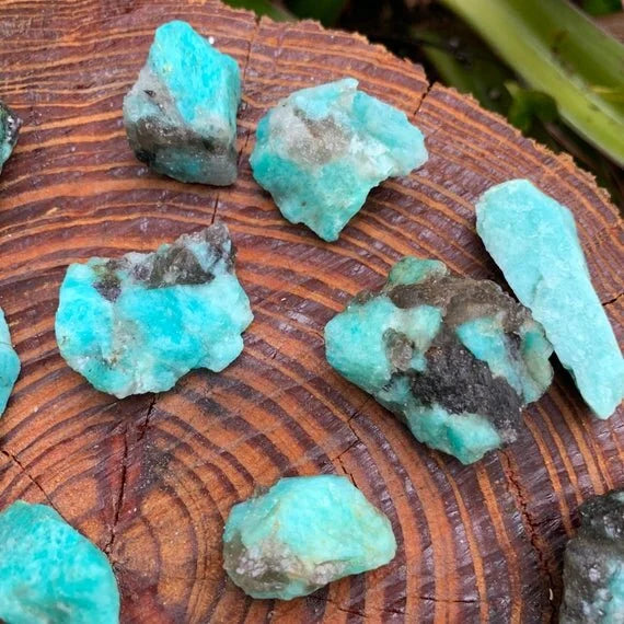 Full profile of Grade AA Amazonite raw ready to ship from Beyond Bohemian