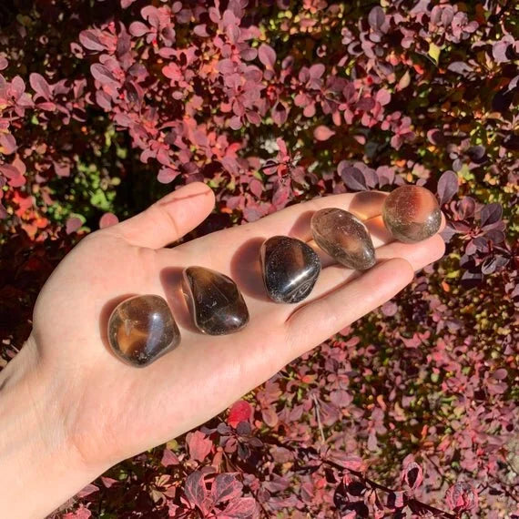 Full profile of Grade AAA Smoky Quartz tumbled stone ready to ship from Beyond Bohemian