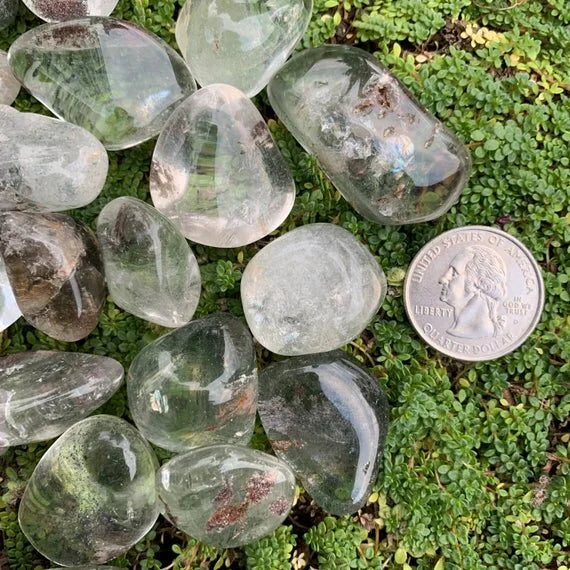 Polished Lodolite quartz showing internal landscape inclusions, Brazilian origin, 1 to 1.50 inch