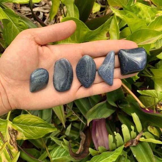 Back view of Grade AA Lazulite tumbled stone showing natural surface